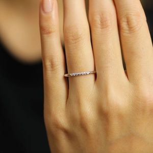 14k White Solid Gold Diamond Wedding Band